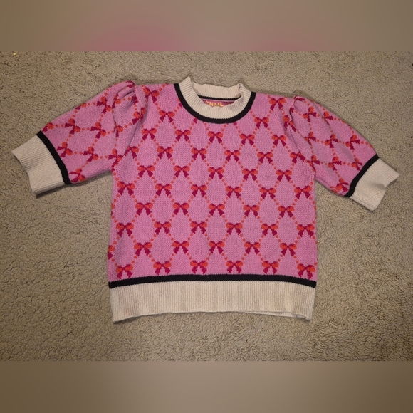 THML Argyle Bow Puffy Sleeve Sweater Top XS EUC - Picture 3 of 11